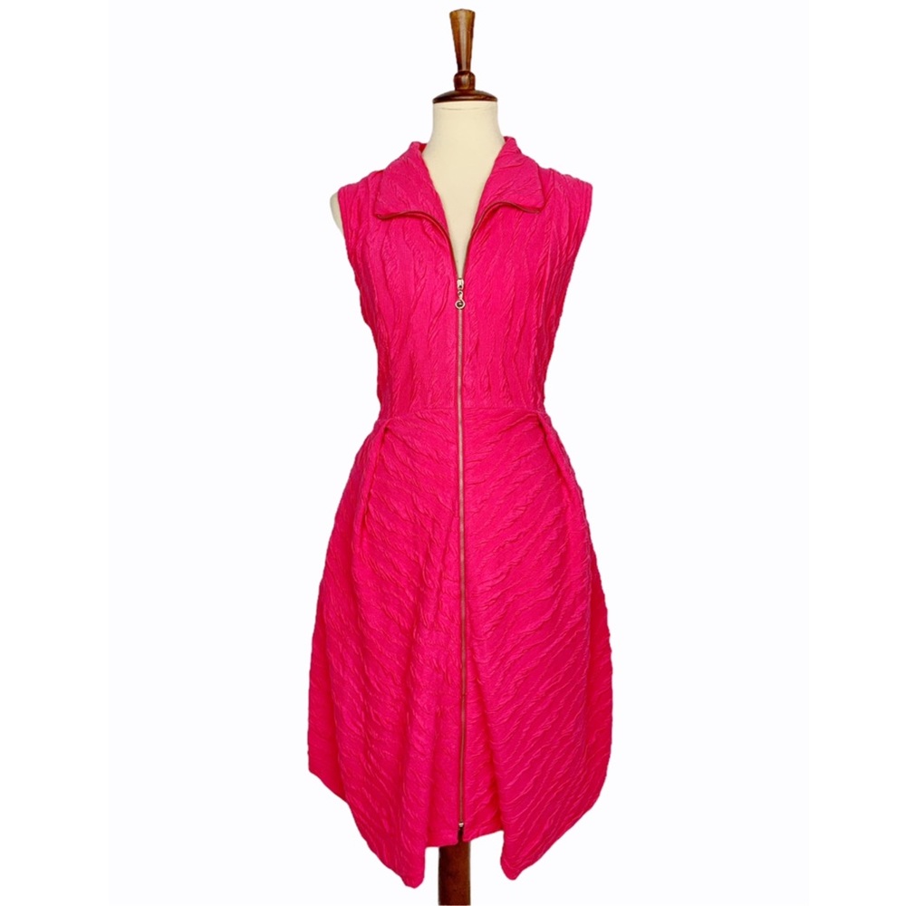 Samuel Dong Cowl Neck Zip Front Midi Dress